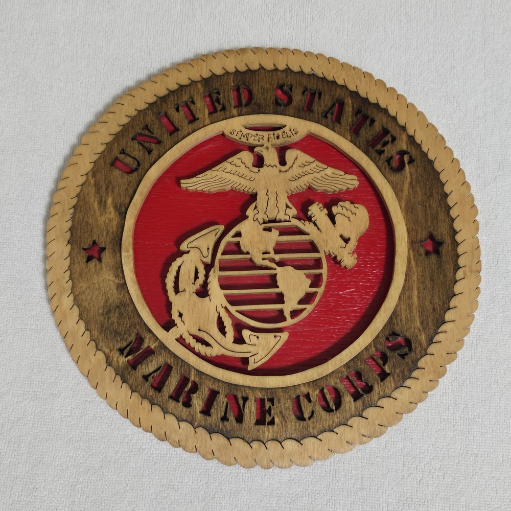 Vintage USMC 3D Wooden Wall Plaque 10.25" Marine Corps Eagle Globe Anchor